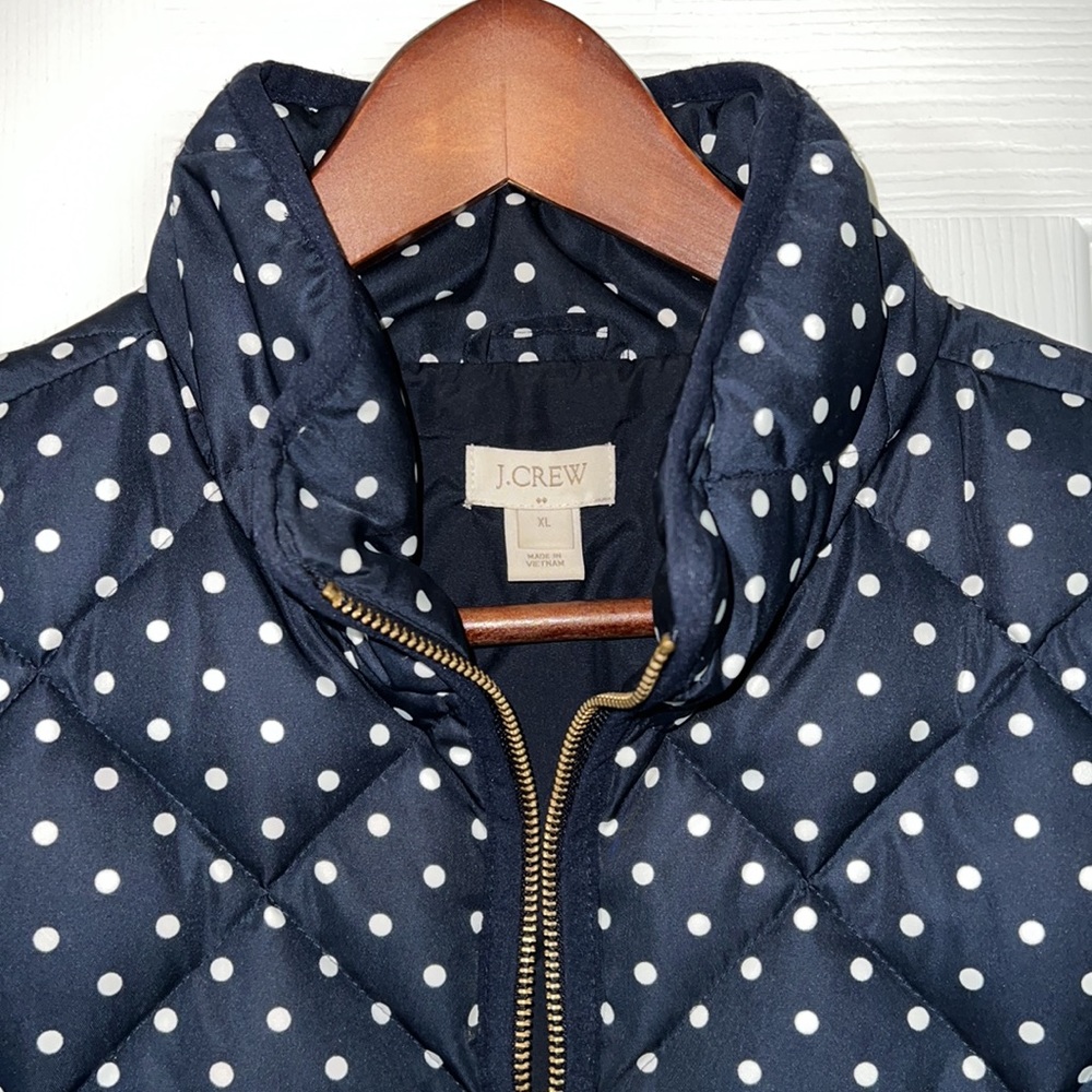 J. Crew Navy Puffer Vest Polka Dot XL